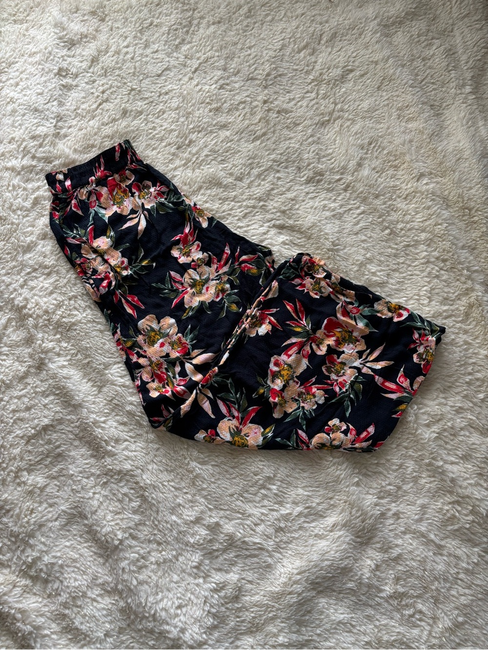 Roxy Black Floral Girls Leggings with Pink & Cream Blooms
